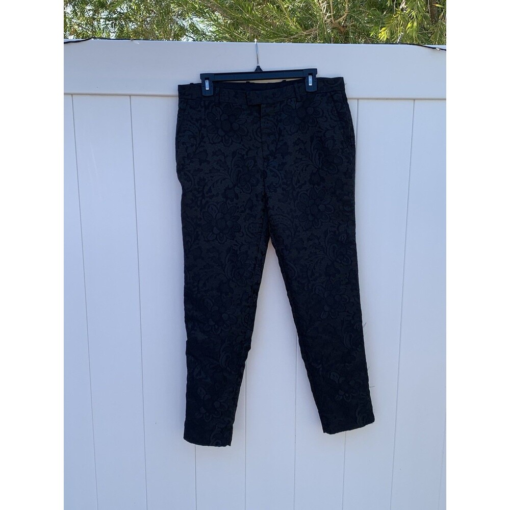 Inc International Concepts Black Pants Floral Textured Sz 32 Slim Fit